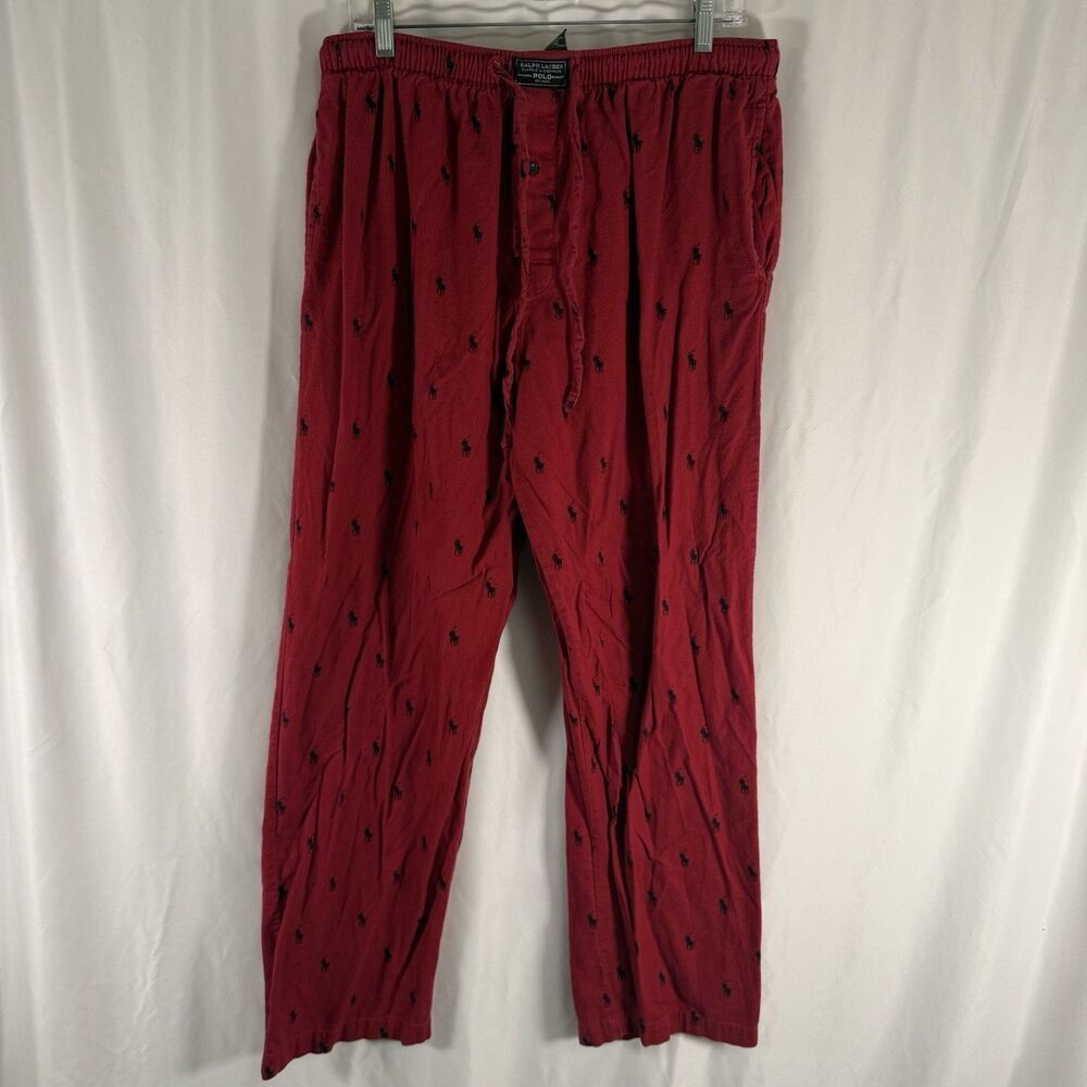 Polo Ralph Lauren Flannel Pajama Pants Men's Large Red Polo Print Drawstring